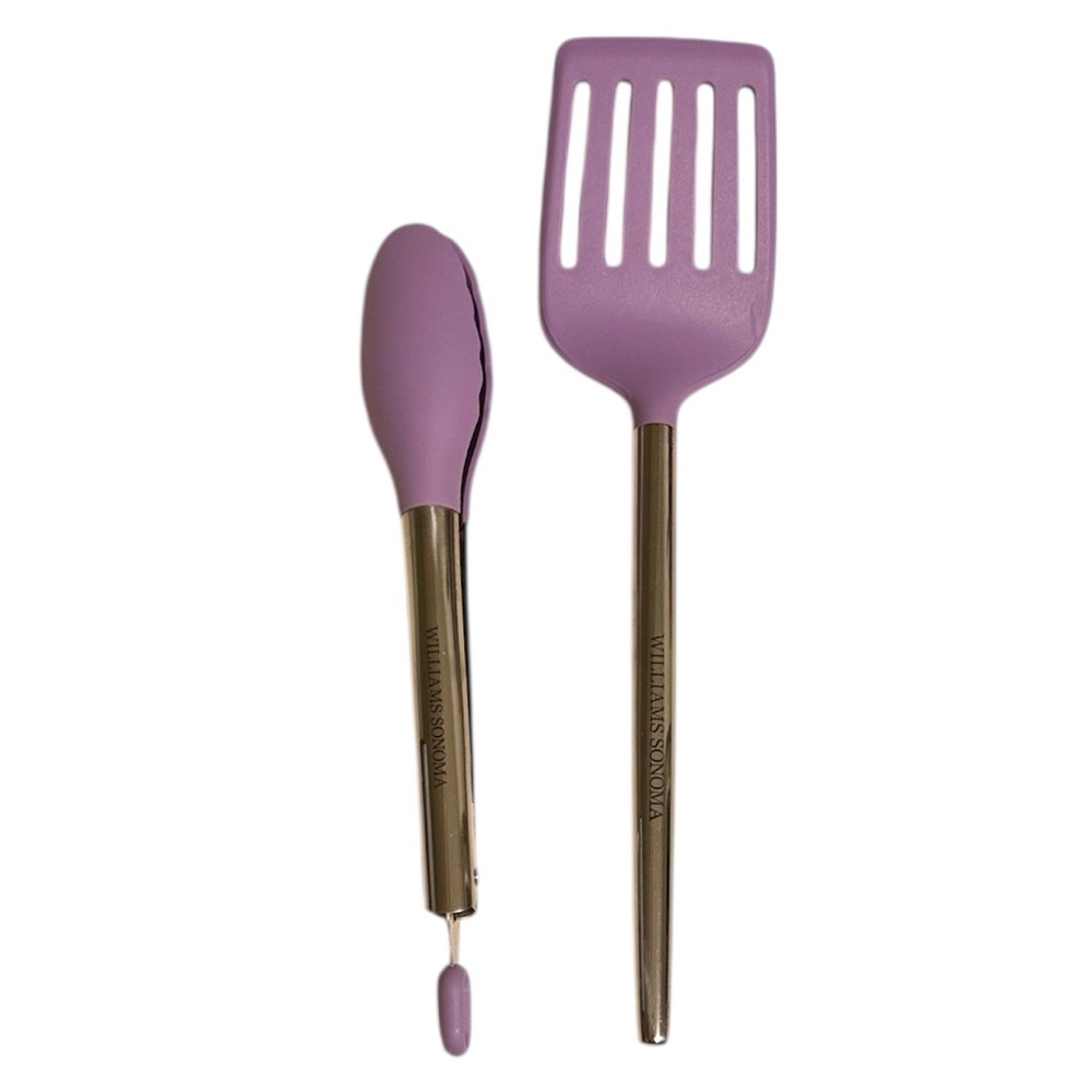 Williams Sonoma Stainless-Steel Silicone Slotted Turner + Tongs in Purple/Lilac